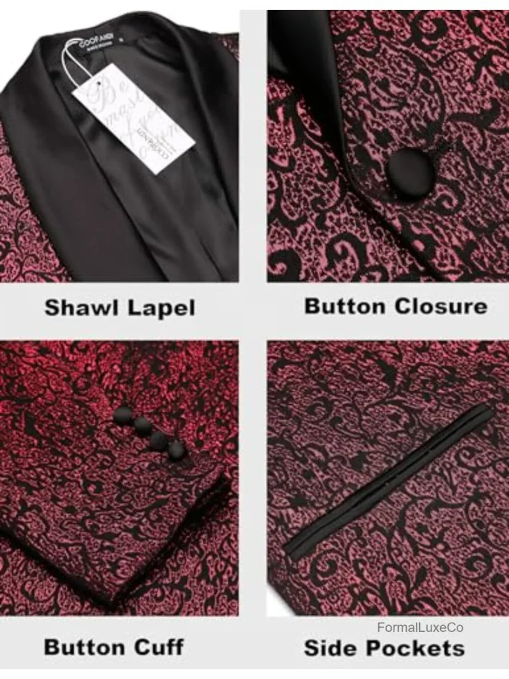 Men's Floral Jacquard Tuxedo Jacket Shawl Lapel Slim Fit Suit Blazer Wedding